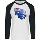 Curled Australia Flag Australian Day Football Mens L/S Baseball T-Shirt White/Black