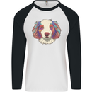 Australian Shepherd Dog Mens L/S Baseball T-Shirt White/Black