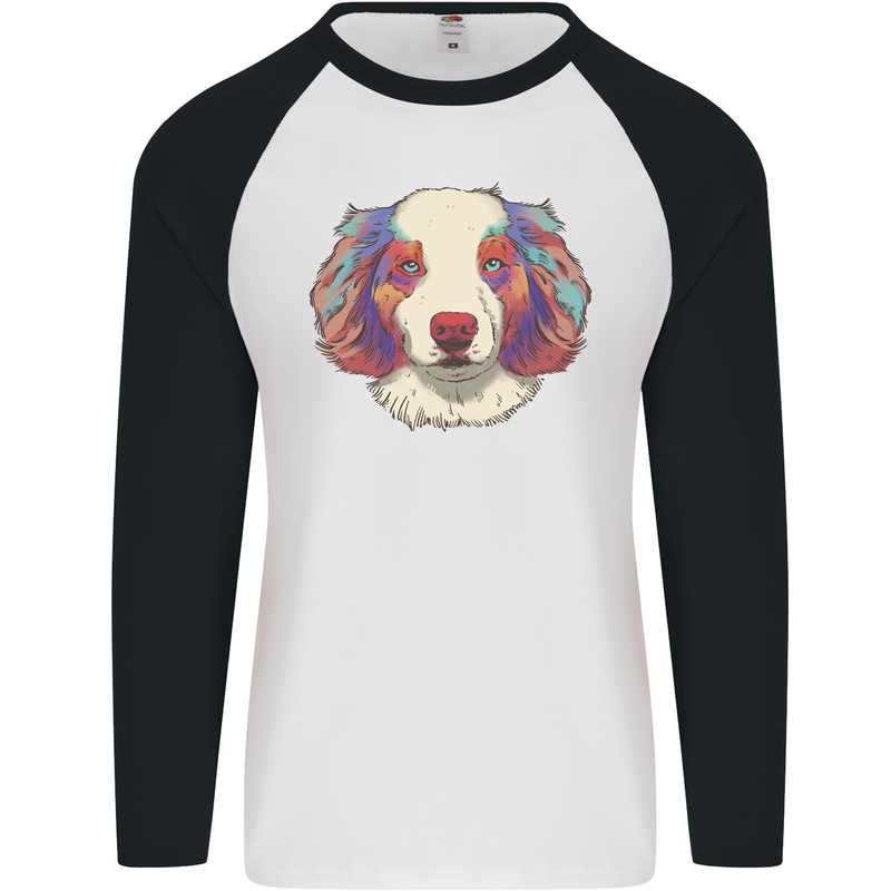 Australian Shepherd Dog Mens L/S Baseball T-Shirt White/Black