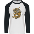 Steampunk Dragon Mens L/S Baseball T-Shirt White/Black