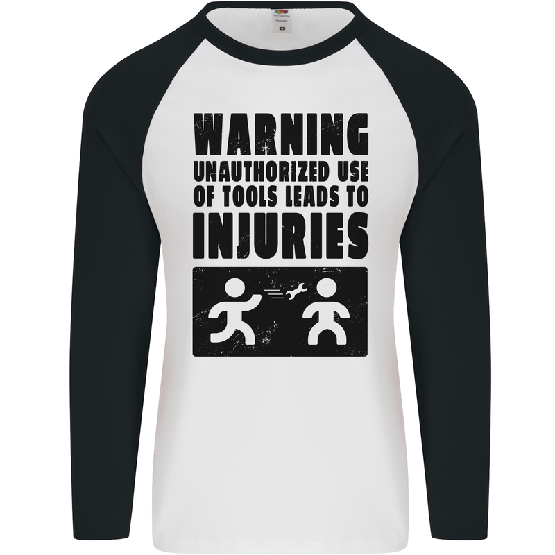 Warning Tools DIY Tradesman Carpenter Mens L/S Baseball T-Shirt White/Black