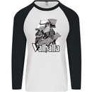 To Valhalla Viking Warrior Odin Mens L/S Baseball T-Shirt White/Black