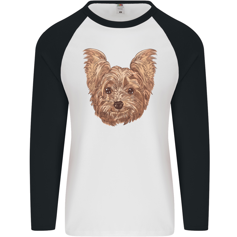 Dogs Smiling Yorkshire Terrier Mens L/S Baseball T-Shirt White/Black