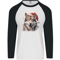 Christmas Wolf Mens L/S Baseball T-Shirt White/Black