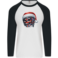 Union Jack Christmas Biker Skull British Flag Mens L/S Baseball T-Shirt White/Black