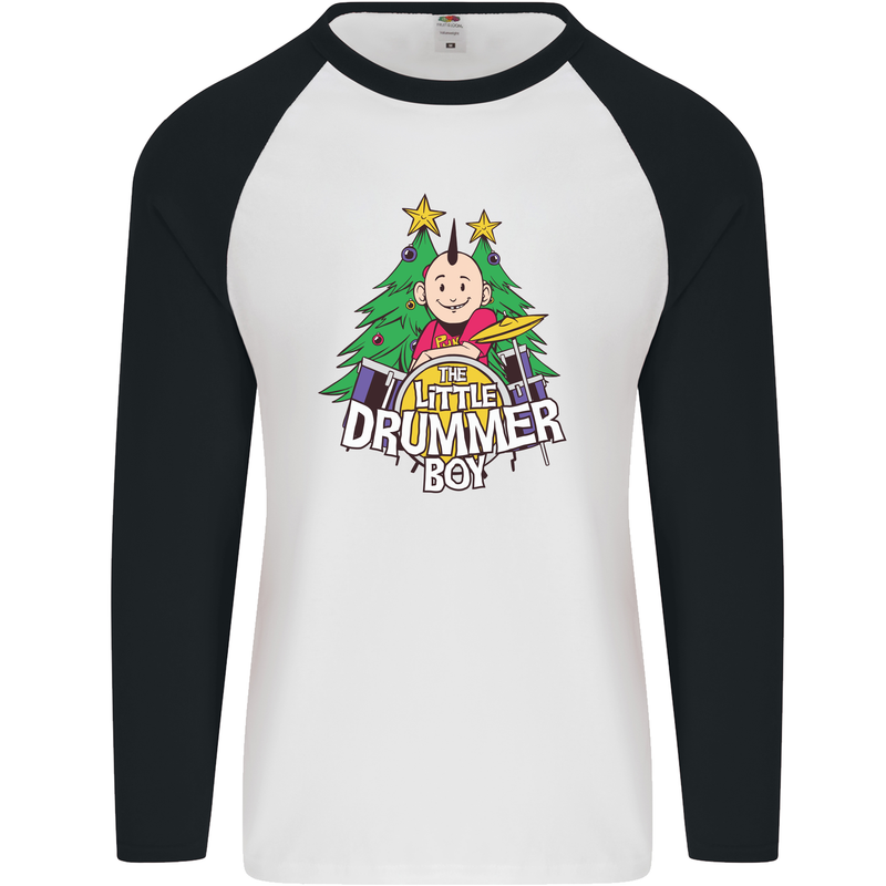 Christmas the Little Drummer Boy Funny Mens L/S Baseball T-Shirt White/Black