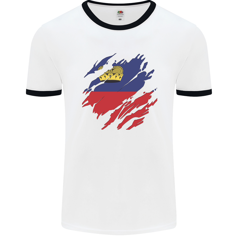 Torn Liechtenstein Flag Liechtensteiner Day Football Mens Ringer T-Shirt White/Black