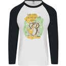 Funny Book Reading Owl Bookworm Books Mens L/S Baseball T-Shirt White/Black