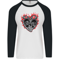 Biker Heart Motorbike Motorcycle Mens L/S Baseball T-Shirt White/Black