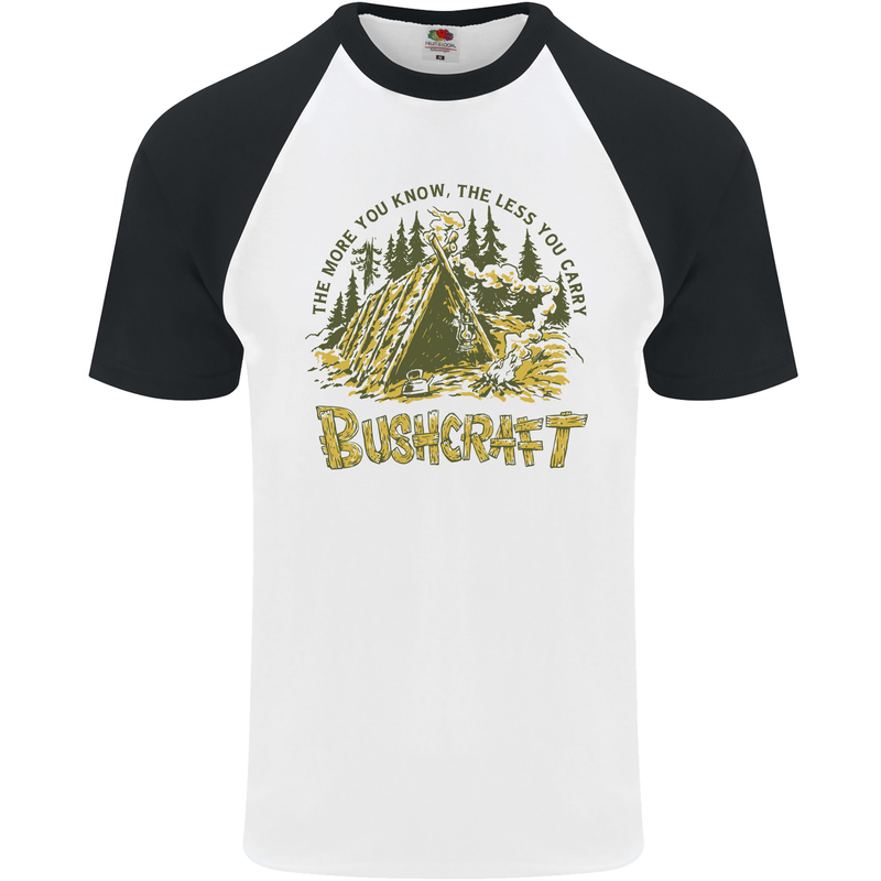 Bushcraft Funny Outdoor Pursuits Scouts Camping Mens S/S Baseball T-Shirt White/Black