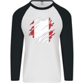 Torn Peru Flag Peruvian Day Football Mens L/S Baseball T-Shirt White/Black