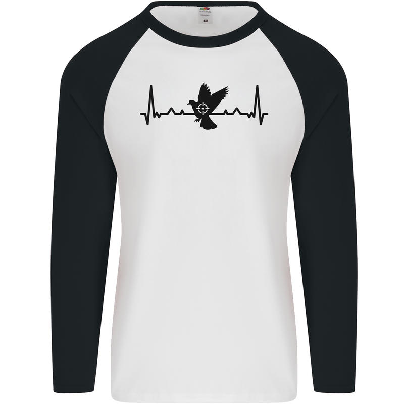 Pigeon Hunting Heart Beat ECG Hunter Mens L/S Baseball T-Shirt White/Black