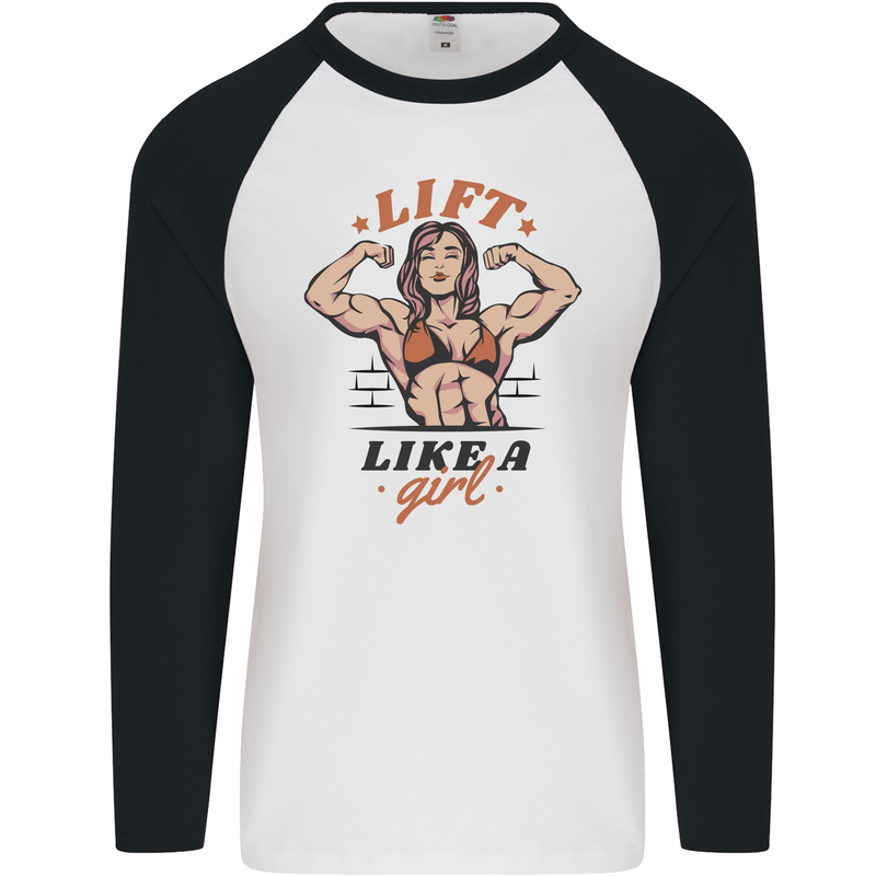 Lift Like a Girl Female Bodybuilding Mens L/S Baseball T-Shirt White/Black