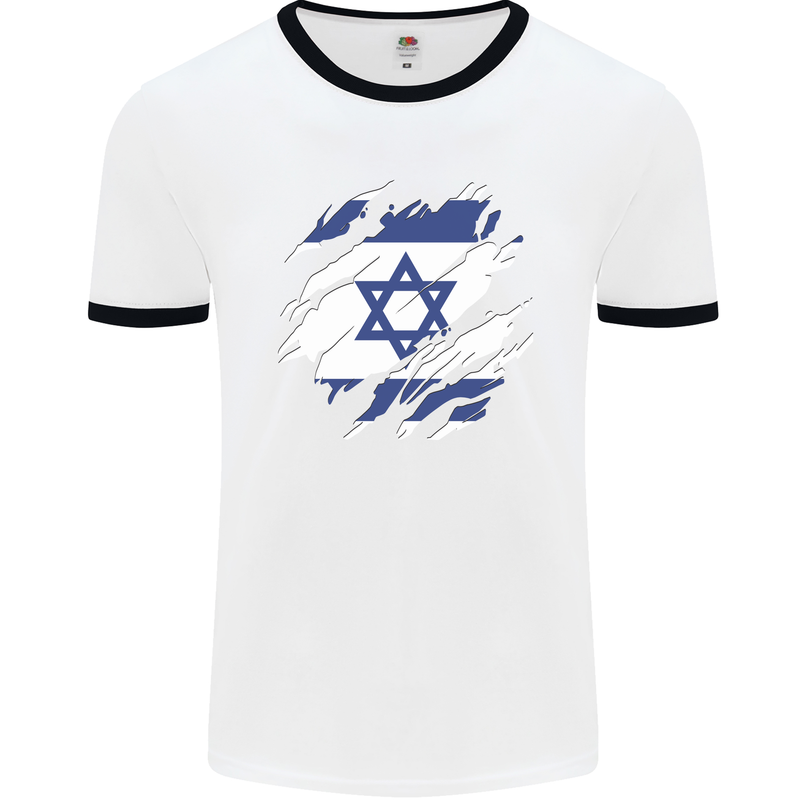 Torn Israel Flag Israeli Day Football Mens Ringer T-Shirt White/Black