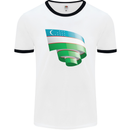 Curled Uzbekistan Flag Ukbek Day Football Mens Ringer T-Shirt White/Black