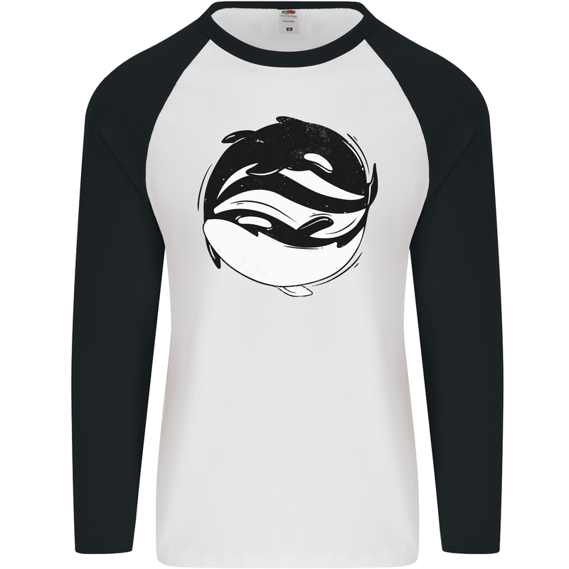 Ying Yan Orca Killer Whale Mens L/S Baseball T-Shirt White/Black