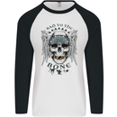 Bad to the Bone Biker Skull Angel Motorbike Mens L/S Baseball T-Shirt White/Black