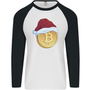 Christmas Bitcoin Wearing a Christmas Hat Crypto Mens L/S Baseball T-Shirt White/Black