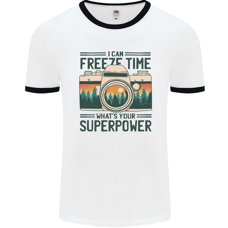 Freeze Time Photography Photographer Mens Ringer T-Shirt White/Black