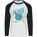 Rock & Roll Forever Air Guitar Skeleton Skull Mens L/S Baseball T-Shirt White/Black