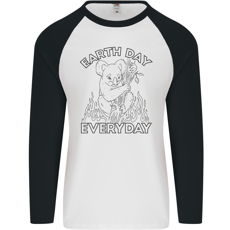 Koala Bear Earth Day Everyday Climate Change Mens L/S Baseball T-Shirt White/Black