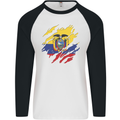 Torn Ecuador Flag Ecuadorian Day Football Mens L/S Baseball T-Shirt White/Black