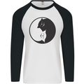 Yin Yang Cat Lover Funny Kitten Pet Mens L/S Baseball T-Shirt White/Black