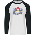 A Christmas Shark Wearing an Xmas Hat Mens L/S Baseball T-Shirt White/Black