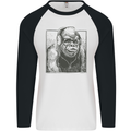 Gorilla with Headphones DJ Dance Music Mens L/S Baseball T-Shirt White/Black