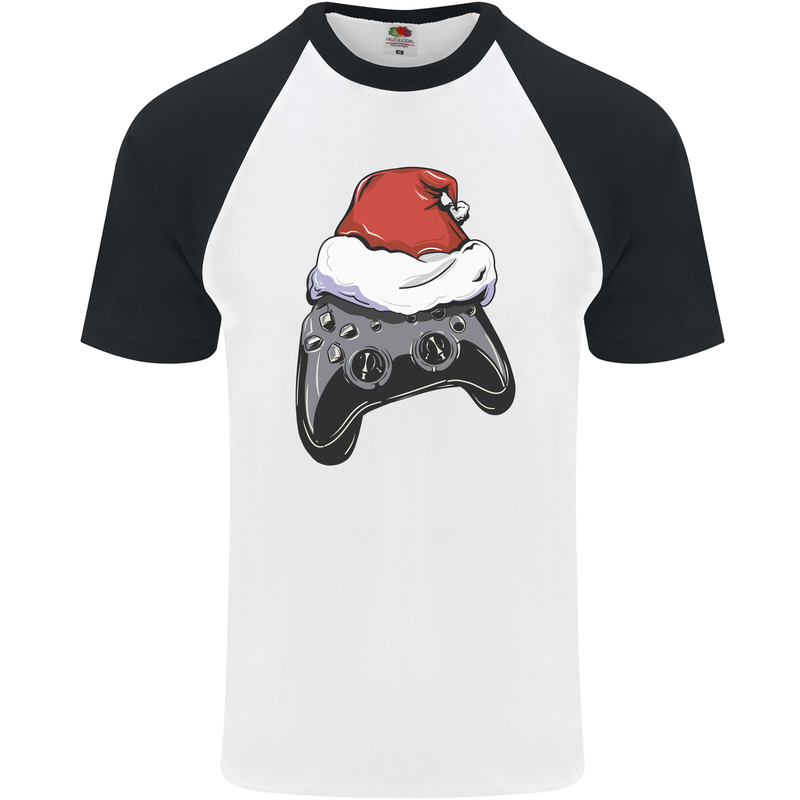 Christmas Video Game Controller Gaming Joypad Mens S/S Baseball T-Shirt White/Black