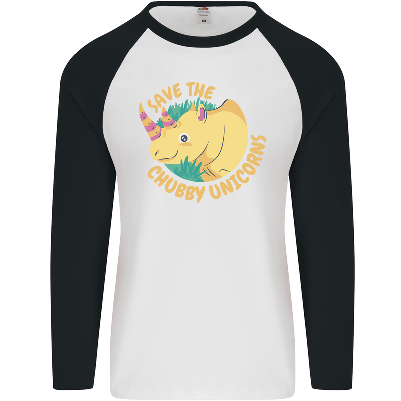 Save the Cuhbby Unicorns Funny Rhino Mens L/S Baseball T-Shirt White/Black