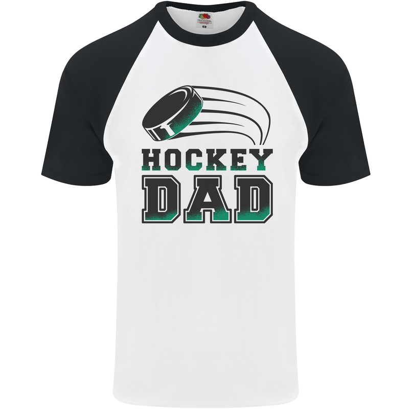 Ice Hockey Dad Fathers Day Mens S/S Baseball T-Shirt White/Black