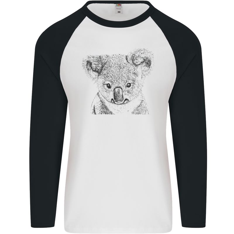 Koala Bear Sketch Ecology Environment Mens L/S Baseball T-Shirt White/Black