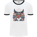 British Biker Skull Motorcycle Motorbike Flag Mens Ringer T-Shirt White/Black