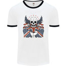 British Biker Skull Motorcycle Motorbike Flag Mens Ringer T-Shirt White/Black