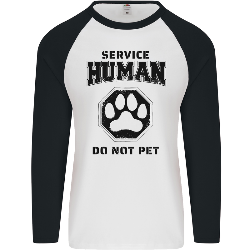 Funny Dog Service Human Do Not Pet Mens L/S Baseball T-Shirt White/Black