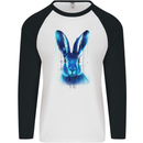 Rabbit Watercolour Mens L/S Baseball T-Shirt White/Black