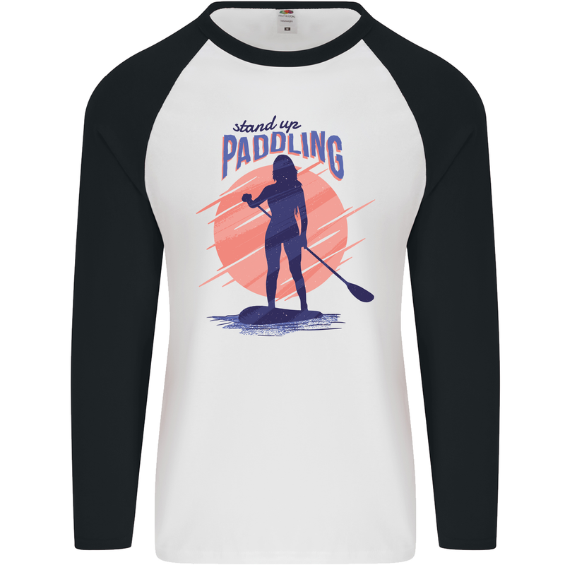 Stand Up Paddling Paddleboarding Mens L/S Baseball T-Shirt White/Black