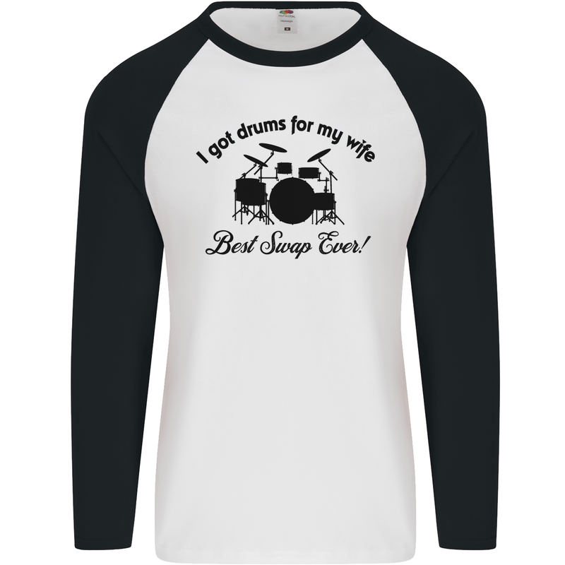 Drums for My Wife Drumming Drummer Mens L/S Baseball T-Shirt White/Black