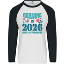 Arriving 2026 New Baby Pregnancy Pregnant Mens L/S Baseball T-Shirt White/Black