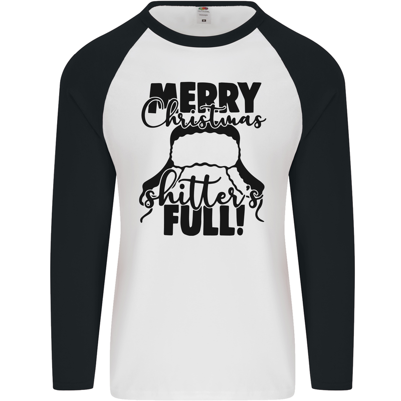 Christmas Movie Shitter's Full Funny Rude Mens L/S Baseball T-Shirt White/Black