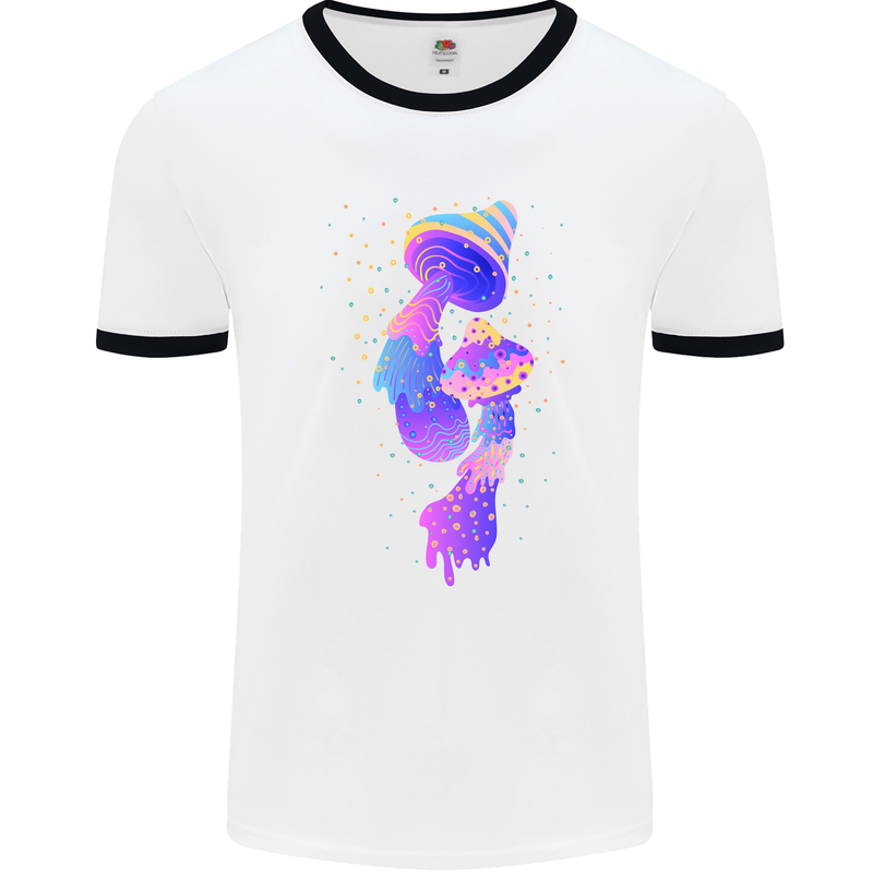 Psychedelic Magic Mushrooms LSD Mens Ringer T-Shirt White/Black
