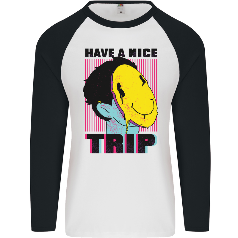 Acid Have a Nice Trip Drugs LSD Trippy Mens L/S Baseball T-Shirt White/Black