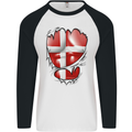 Gym Danish Flag Ripped Muscles Denmark Mens L/S Baseball T-Shirt White/Black