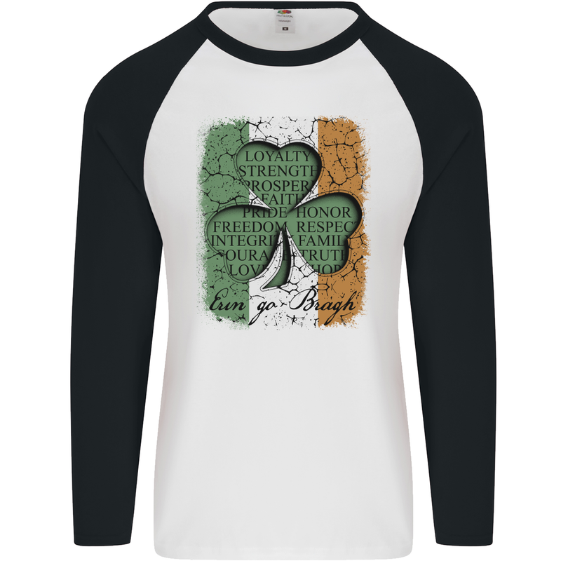 St Patricks Day Shamrock 3 Leaf Clover Mens L/S Baseball T-Shirt White/Black