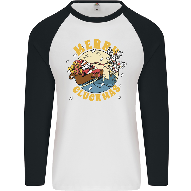 Funny Chickens Merry Cluckmas Mens L/S Baseball T-Shirt White/Black