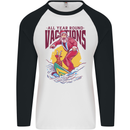 Santa Vacations Funny Christmas Surfer Surfing Mens L/S Baseball T-Shirt White/Black