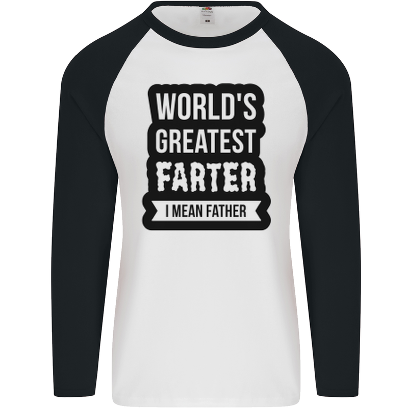 Fathers Day Farter Funny Flatulence Farting Mens L/S Baseball T-Shirt White/Black