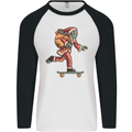 Funny Santa Clause Alien on a Skateboard Mens L/S Baseball T-Shirt White/Black