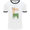A Christmas Llama Wearing an Xmas Hat Mens Ringer T-Shirt White/Black